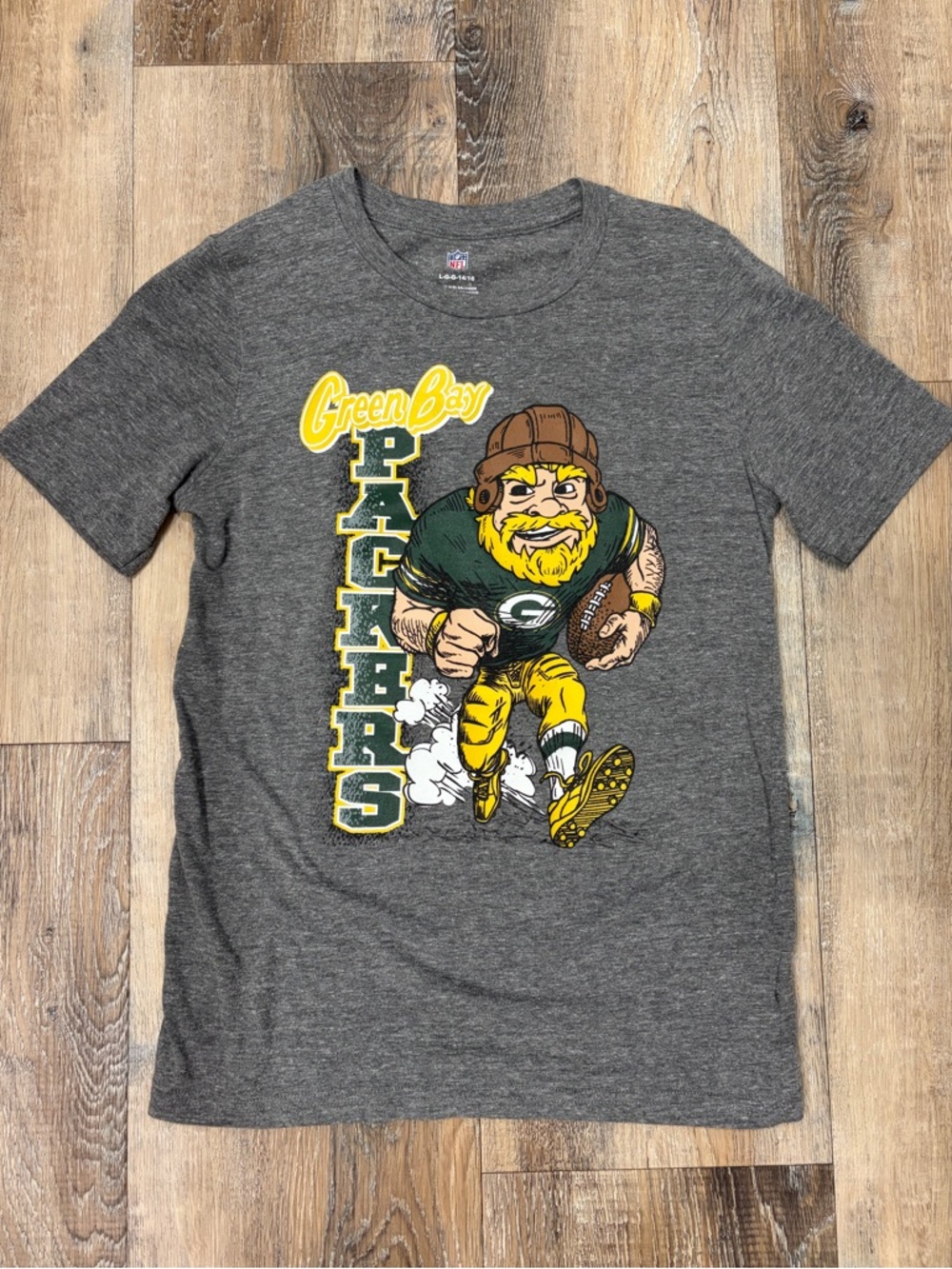 NFL Green Bay Packers Grey Tee with Mascot Graphic, Boys Size Large